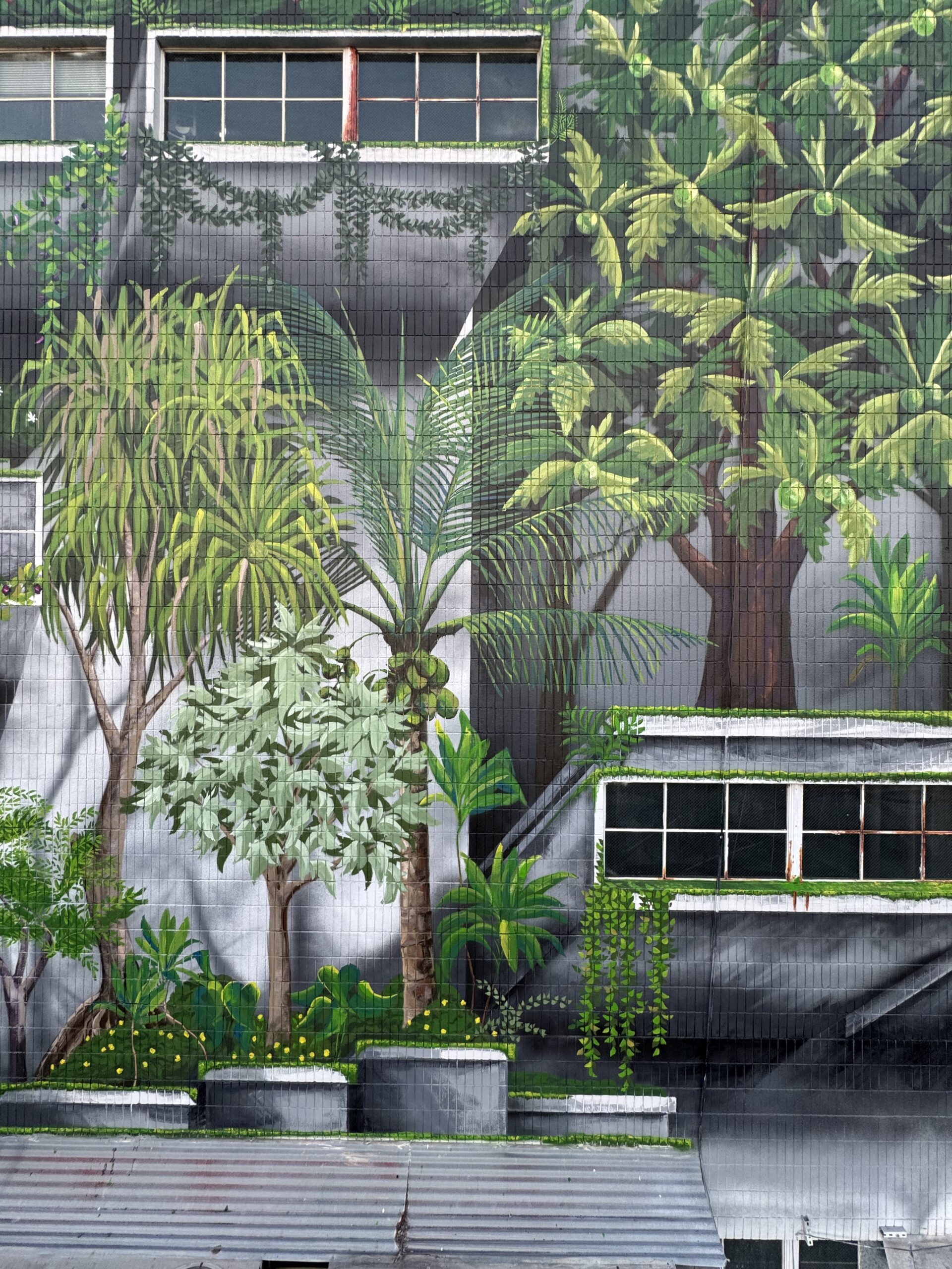 Wao Kānaka mural closeup of ʻulu and Hala